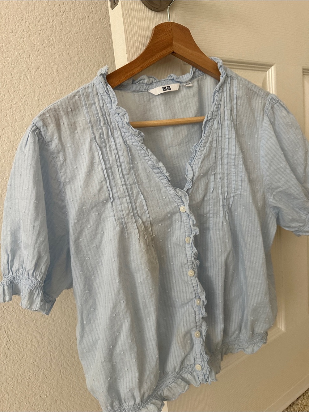 Uniqlo Light Blue Ruffle Button-Front Blouse - Picture 4 of 8
